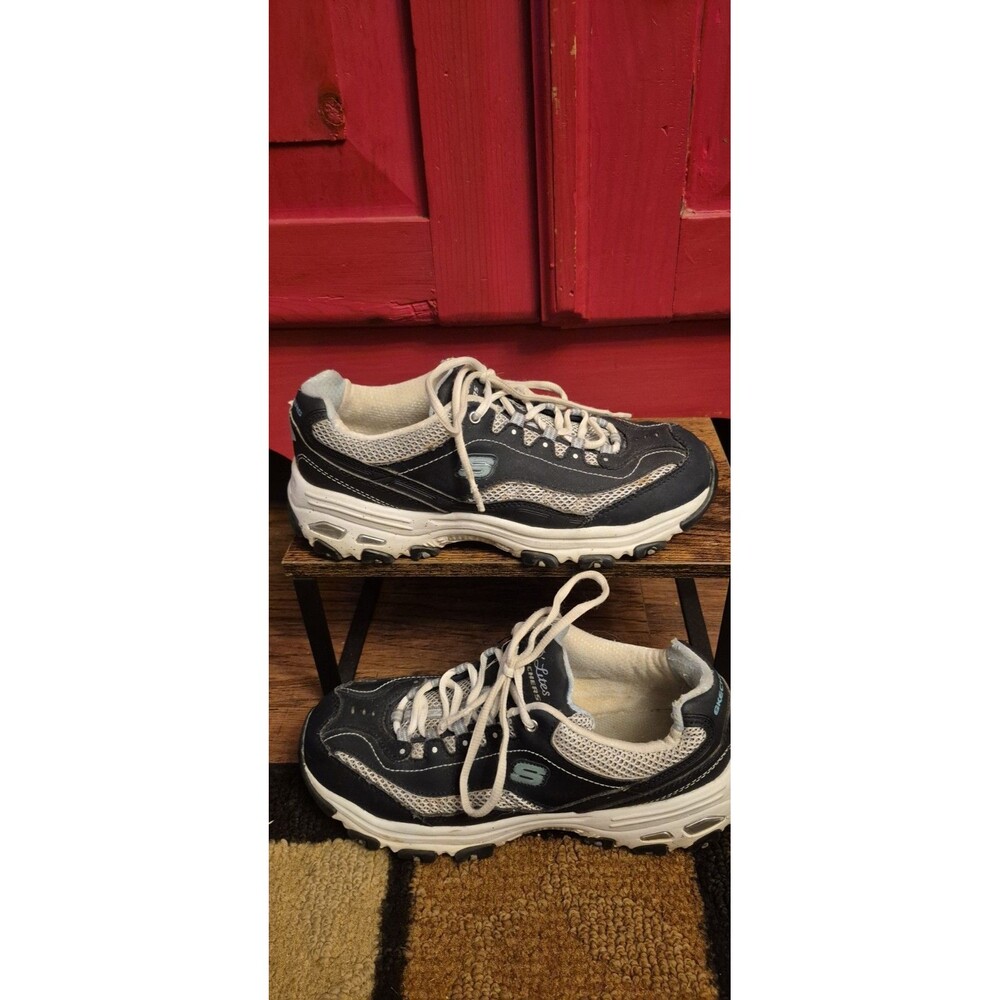 Skechers 8.5 Sport D'Lites Walking Casual Shoes Navy Blue White